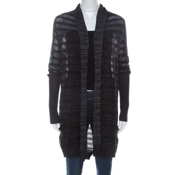 Zadig & Voltaire Metallic Black Longline Cardigan Sweater Thin Knit Large $298 - Picture 12 of 12